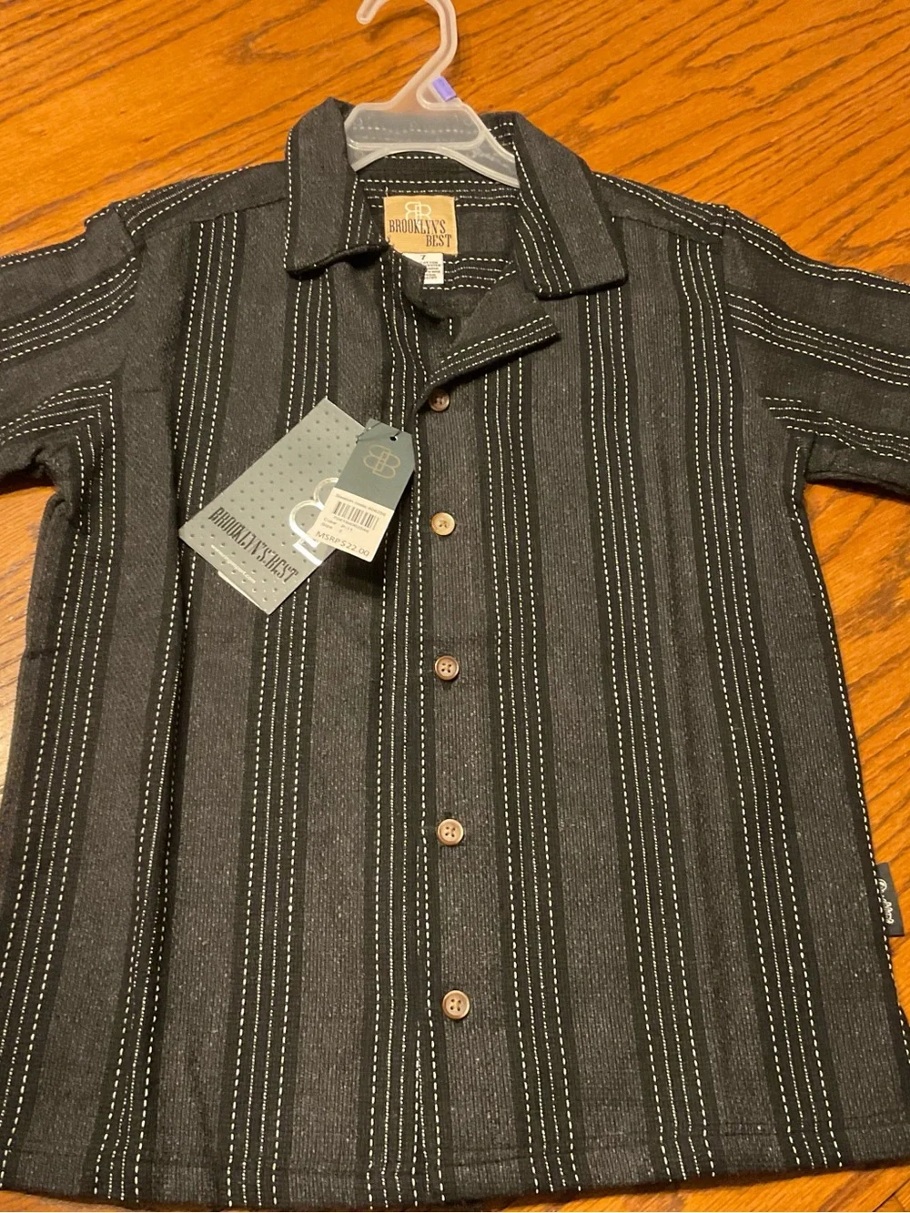 Boys' Black Pinstripe Button-Down Shirt